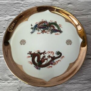 Vintage Eiho Japanese Hand Painted Dragon & Phoenix Plate With Gold Gilding